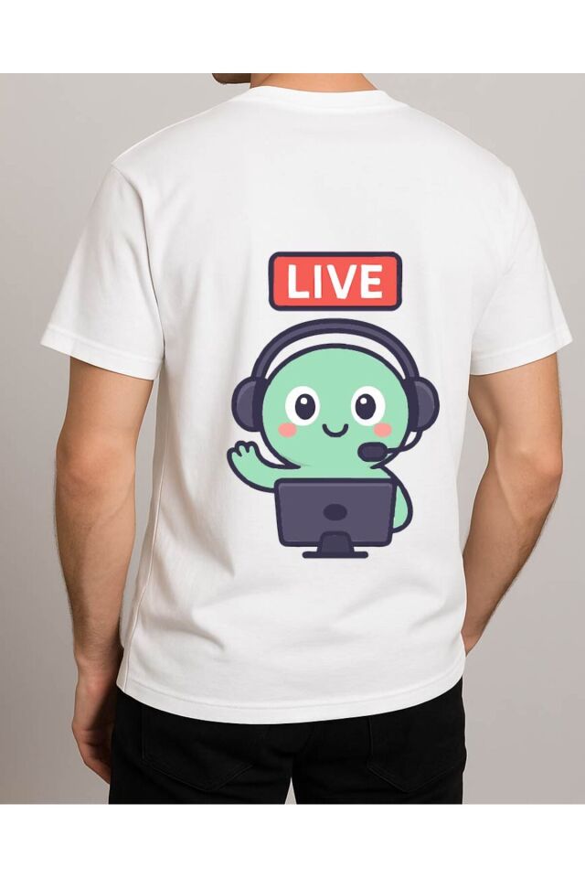 Tişört Unisex (Live Yeşil Yaratık) Erkek Beyaz - S