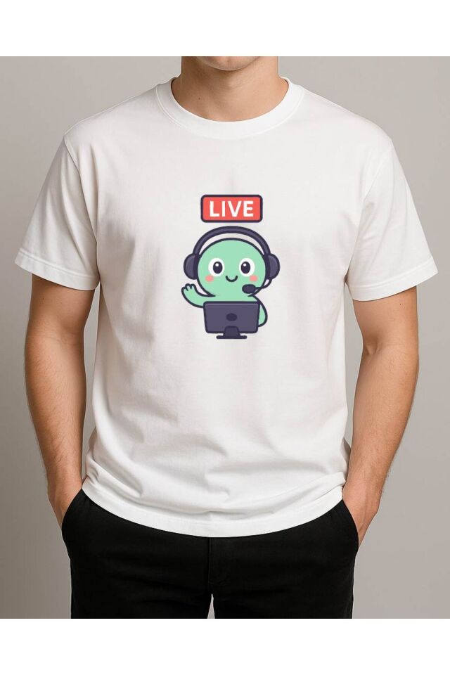 Tişört Unisex (Live Yeşil Yaratık) Erkek Beyaz - XL