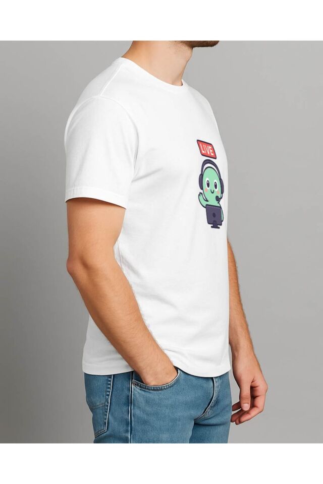 Tişört Unisex (Live Yeşil Yaratık) Erkek Beyaz - L