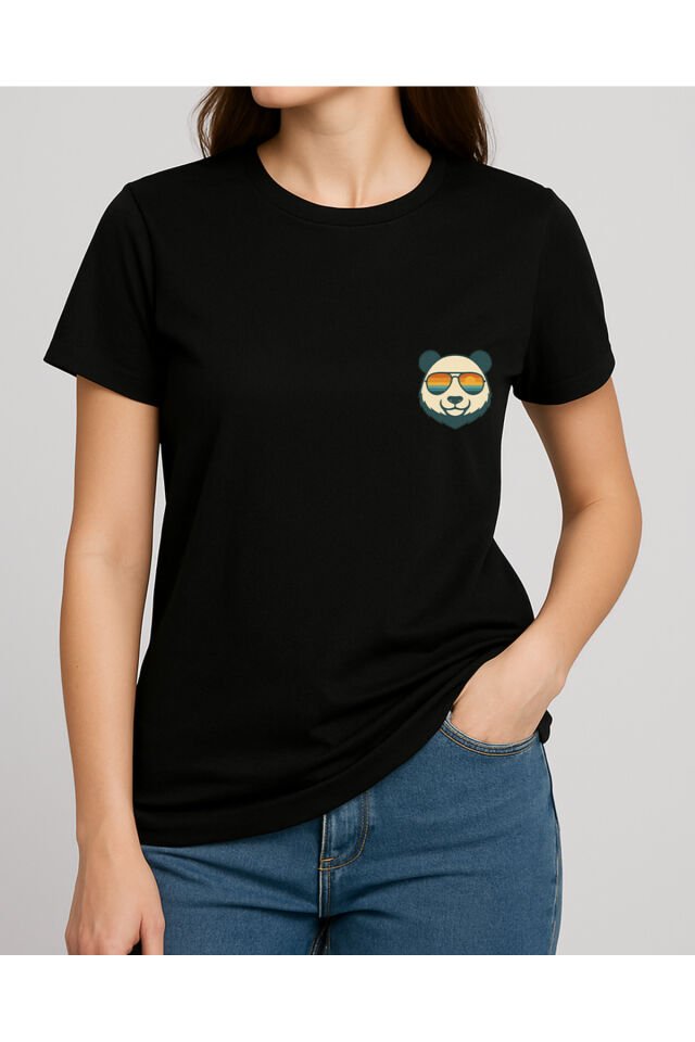 Tişört Unisex (Panda) Kadin Si̇yah - XL