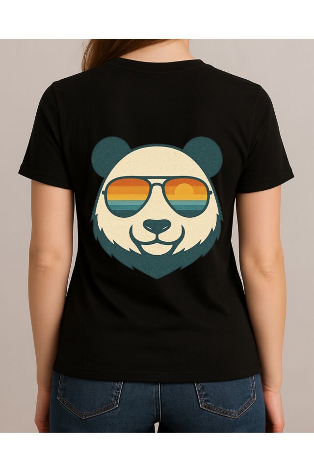 Tişört Unisex (Panda) Kadin Si̇yah - 2XL