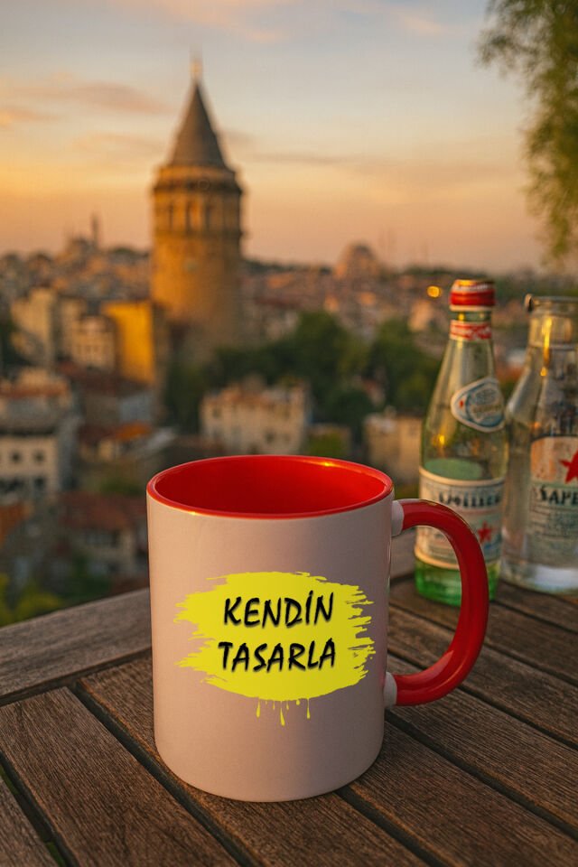 Kendin tasarla bardak - Kişiye özel bardak İçi Kulbu Kırmızı Bardak