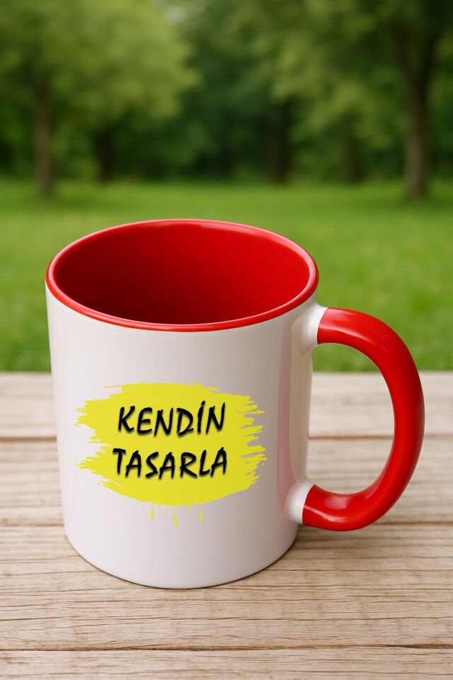 Kendin tasarla bardak - Kişiye özel bardak İçi Kulbu Kırmızı Bardak
