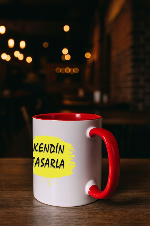 Kendin tasarla bardak - Kişiye özel bardak İçi Kulbu Kırmızı Bardak