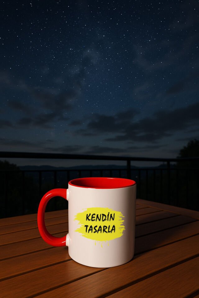 Kendin tasarla bardak - Kişiye özel bardak İçi Kulbu Kırmızı Bardak