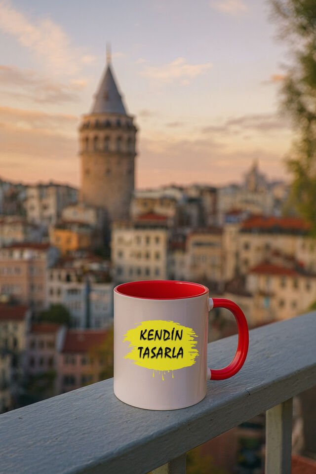 Kendin tasarla bardak - Kişiye özel bardak İçi Kulbu Kırmızı Bardak
