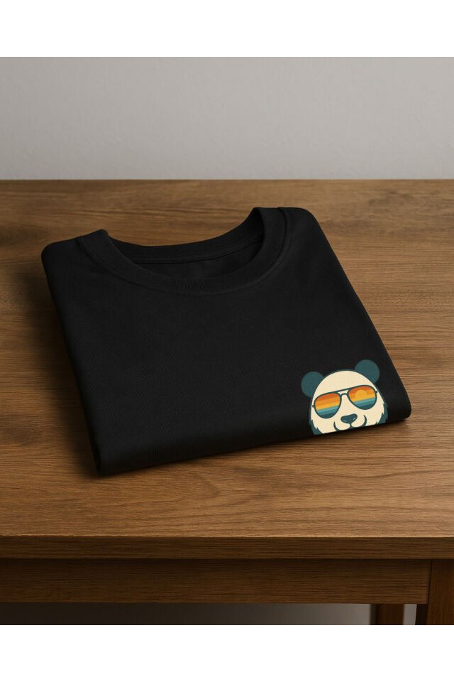 Tişört Unisex (Panda) Kadin Si̇yah - M