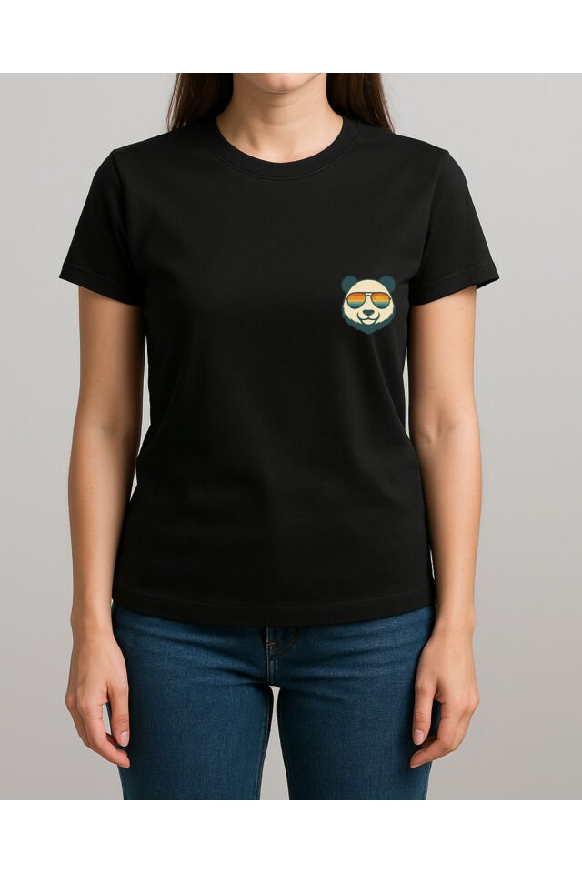 Tişört Unisex (Panda) Kadin Si̇yah - M