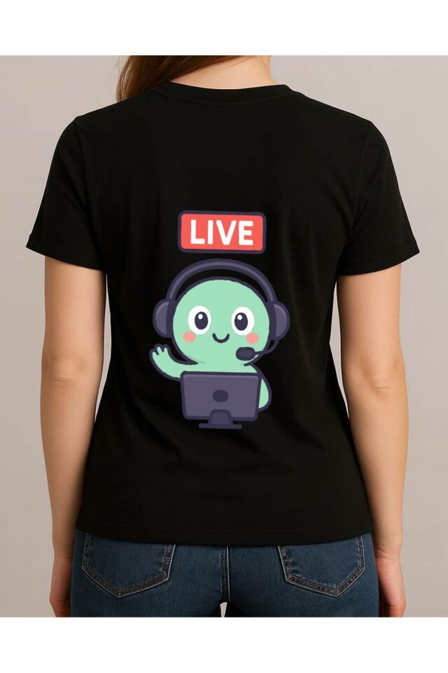 Tişört Unisex (Live Yeşil Yaratık) Kadin Si̇yah - L