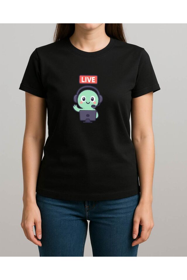 Tişört Unisex (Live Yeşil Yaratık) Kadin Si̇yah - XL