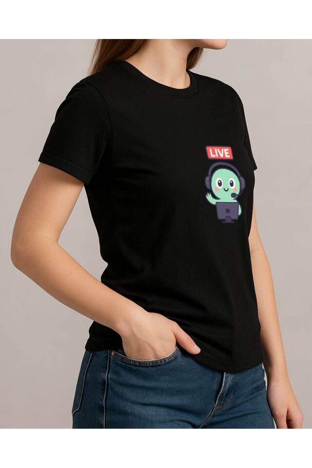 Tişört Unisex (Live Yeşil Yaratık) Kadin Si̇yah - XL