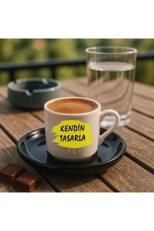 Kendin tasarla bardak - Kişiye özel bardak Türk Kahvesi Fincanı Siyah Altlıklı