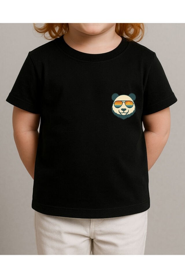 Tişört Unisex Çocuk (Panda) Kiz Si̇yah - 4-5 Yaş