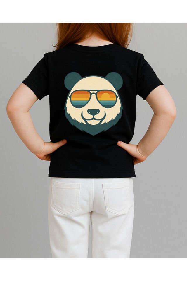 Tişört Unisex Çocuk (Panda) Kiz Si̇yah - 4-5 Yaş