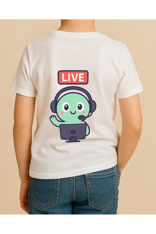Tişört Unisex Çocuk (Live Yeşil Yaratık) Erkek Beyaz - 4-5 Yaş
