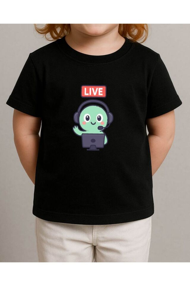 Tişört Unisex Çocuk (Live Yeşil Yaratık) Kiz Si̇yah - 4-5 Yaş