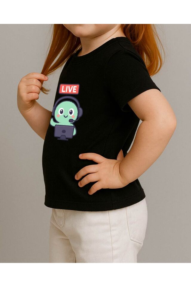 Tişört Unisex Çocuk (Live Yeşil Yaratık) Kiz Si̇yah - 4-5 Yaş