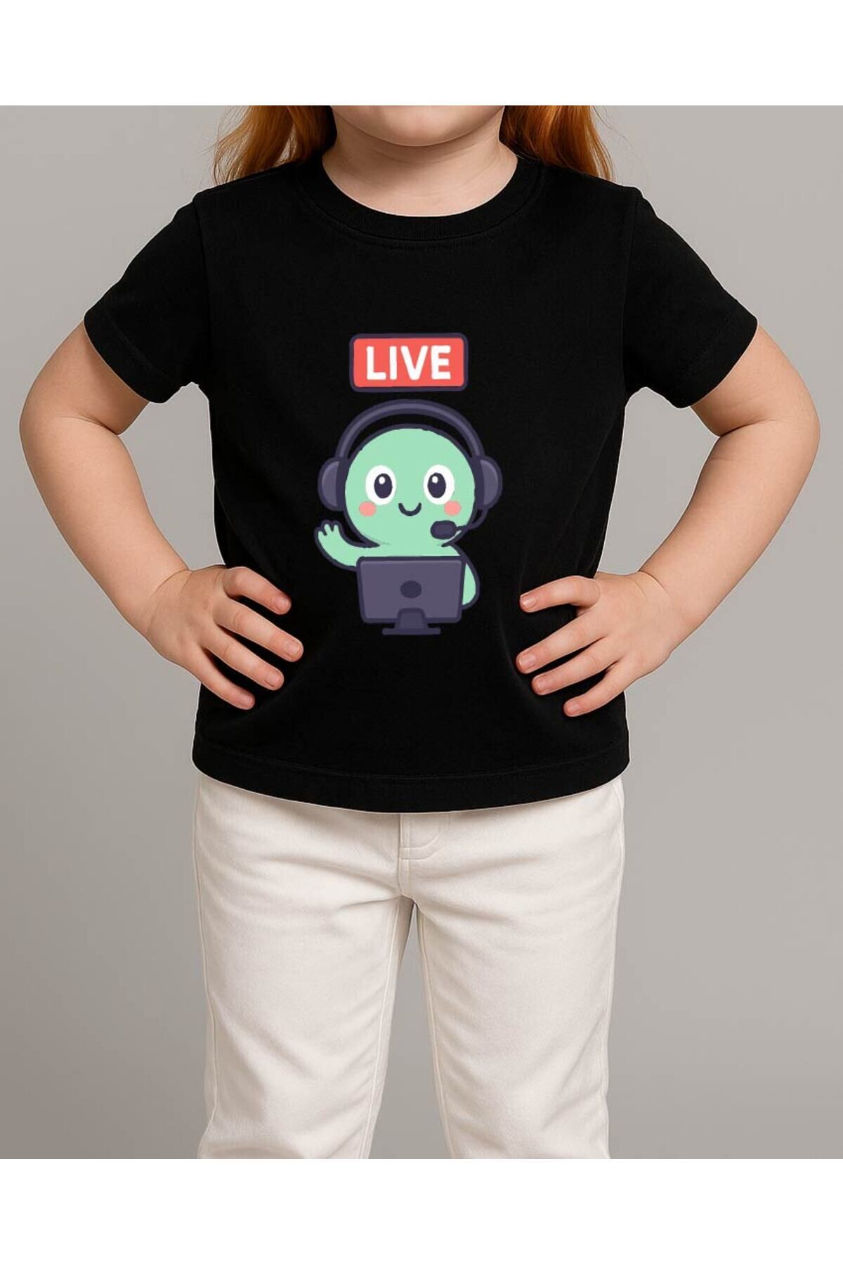 Tişört Unisex Çocuk (Live Yeşil Yaratık) Kiz Si̇yah - 4-5 Yaş