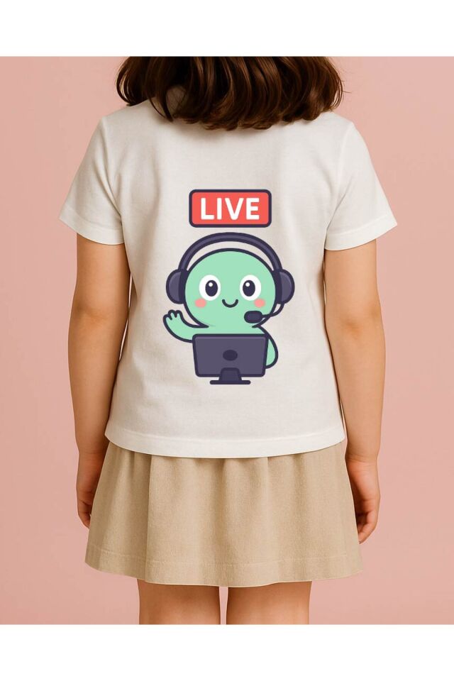 Tişört Unisex Çocuk (Live Yeşil Yaratık) Kiz Beyaz - 10-11 Yaş