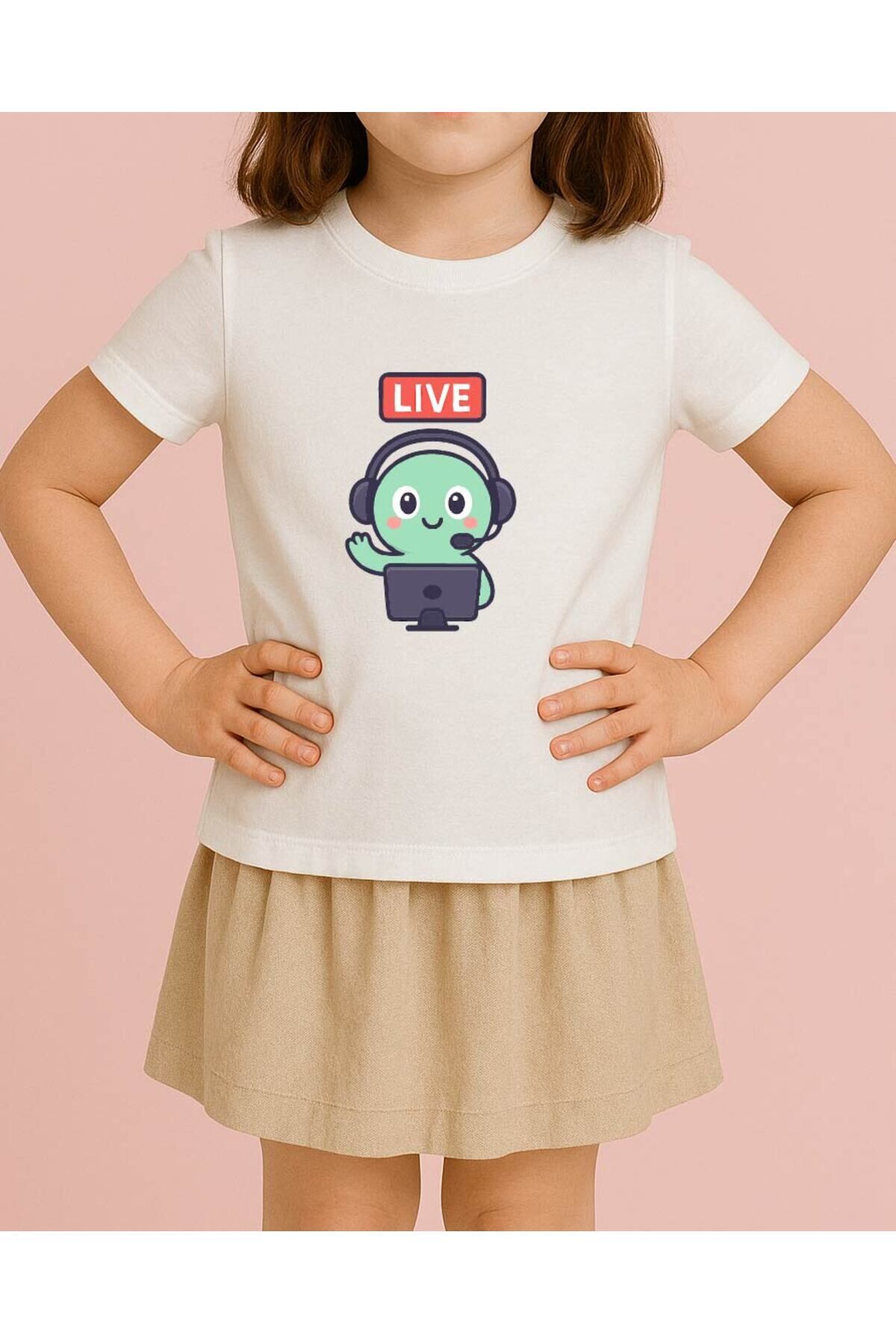 Tişört Unisex Çocuk (Live Yeşil Yaratık) Kiz Beyaz - 10-11 Yaş