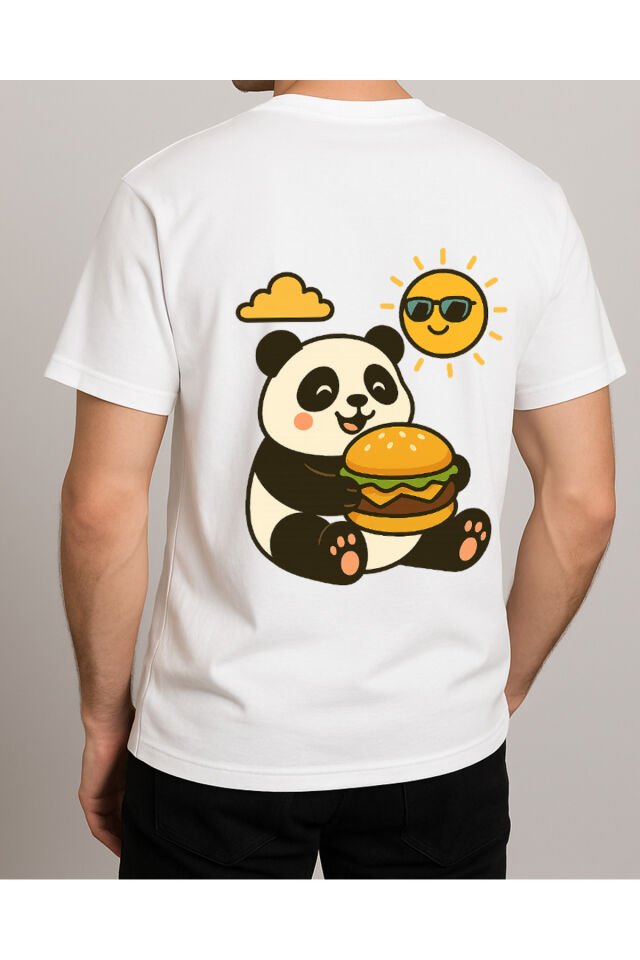Tişört Unisex (Panda Hamburger) Erkek Beyaz - 2XL