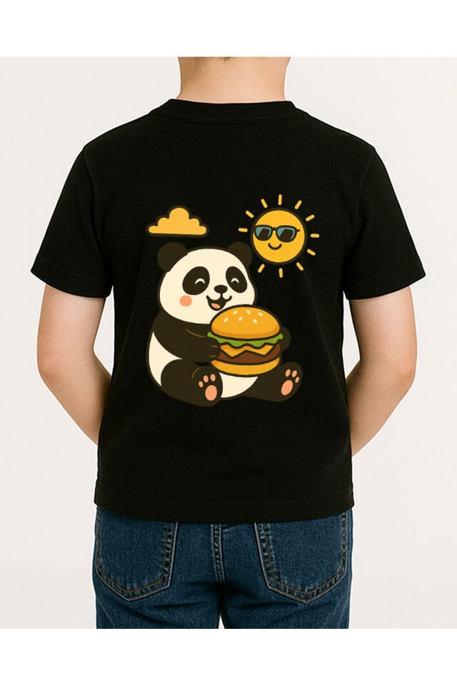Tişört Unisex (Panda Hamburger) Erkek Si̇yah - L
