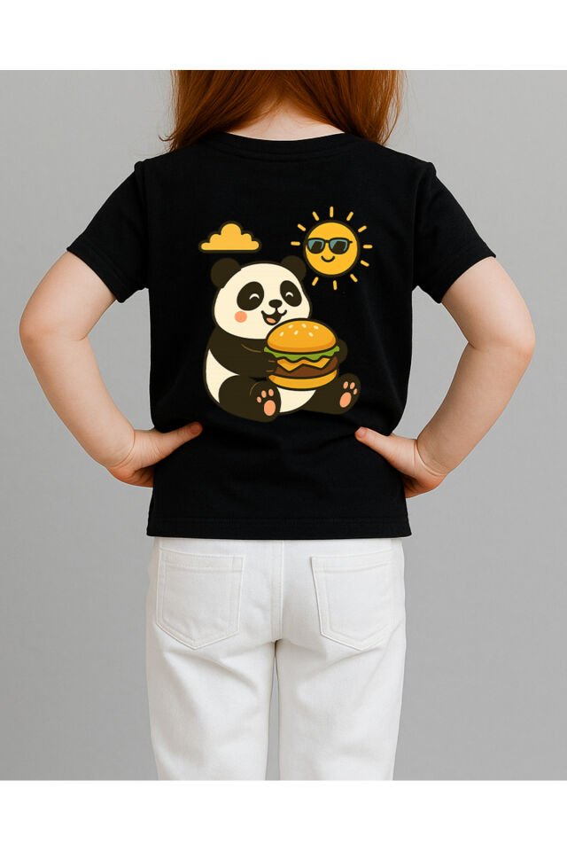 Tişört Unisex Çocuk (Panda Hamburger) Kiz Si̇yah - 10-11 Yaş