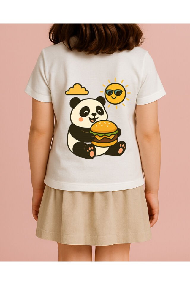 Tişört Unisex Çocuk (Panda Hamburger) Kiz Beyaz - 4-5 Yaş
