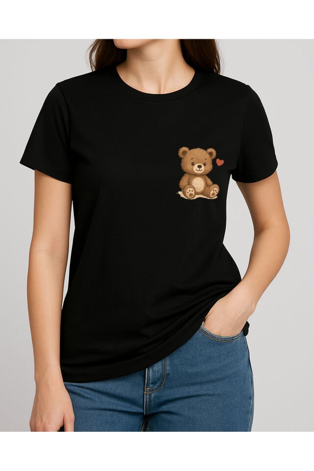 Tişört Unisex (Ayıcıklı) Siyah - XL