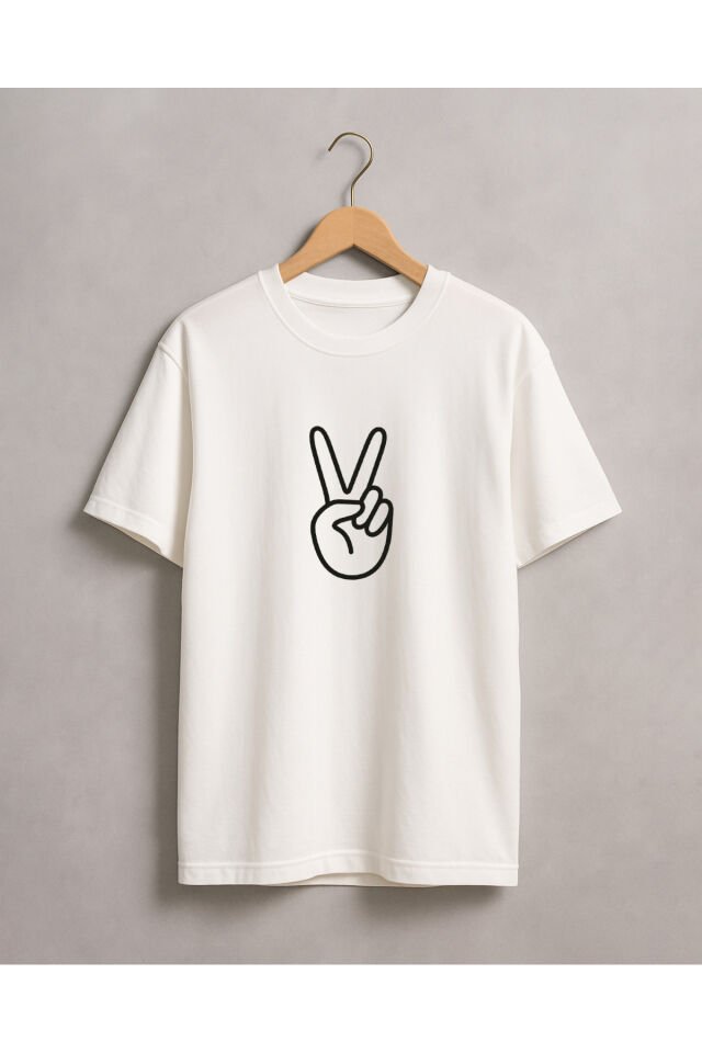 Tişört Unisex (Barış İşareti) Erkek Beyaz - 2XL