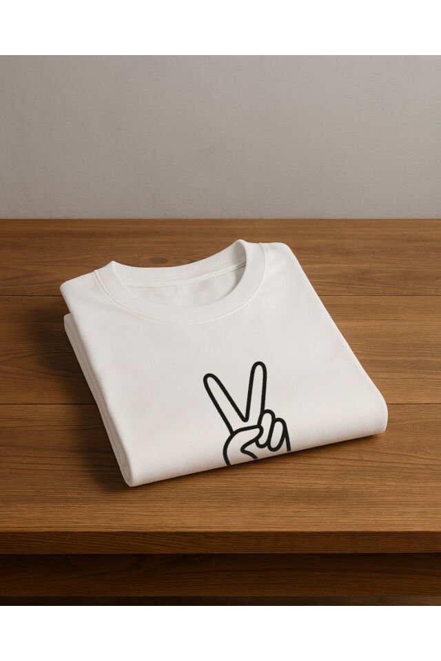 Tişört Unisex (Barış İşareti) Erkek Beyaz - L