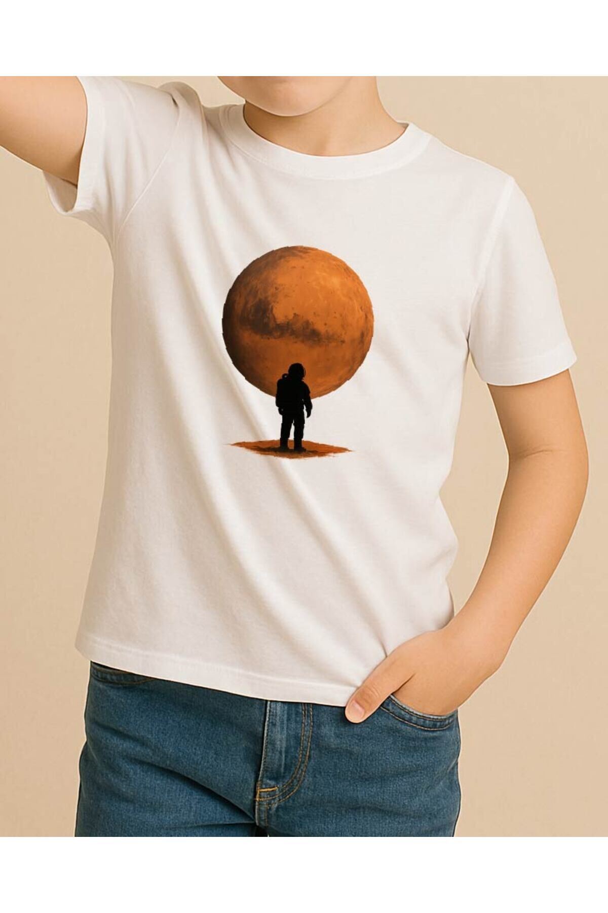 Tişört Unisex Çocuk (Mars) Erkek Beyaz - 4-5 Yaş