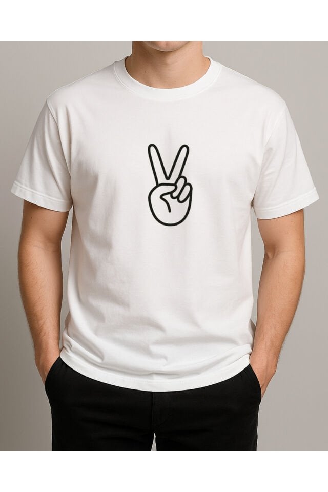 Tişört Unisex (Barış İşareti) Erkek Beyaz - XL