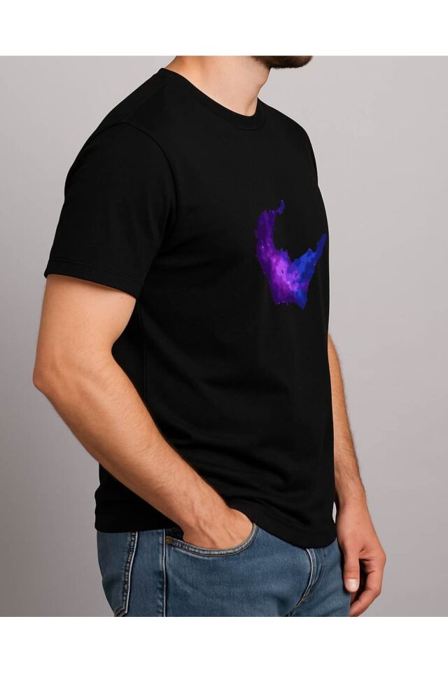 Tişört Unisex (Mor Galaksi) Erkek Si̇yah - S