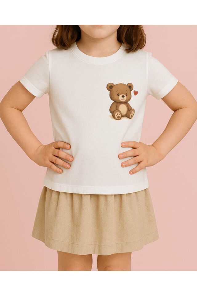 Tişört Unisex Çocuk (Ayıcıklı) Beyaz - 4-5
