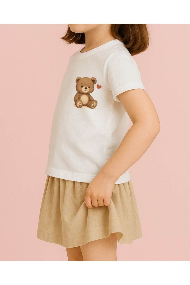 Tişört Unisex Çocuk (Ayıcıklı) Beyaz - 4-5