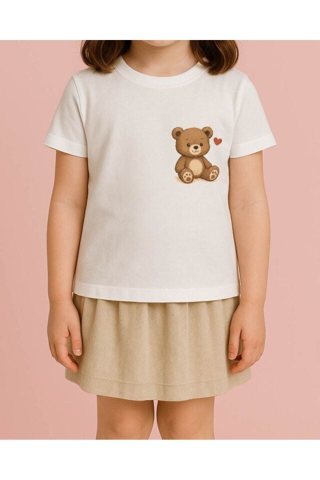 Tişört Unisex Çocuk (Ayıcıklı) Beyaz - 4-5