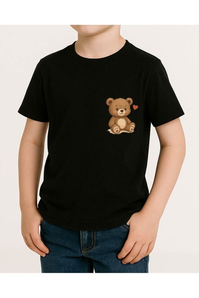 Tişört Unisex Çocuk (Ayıcıklı) Siyah - 4-5
