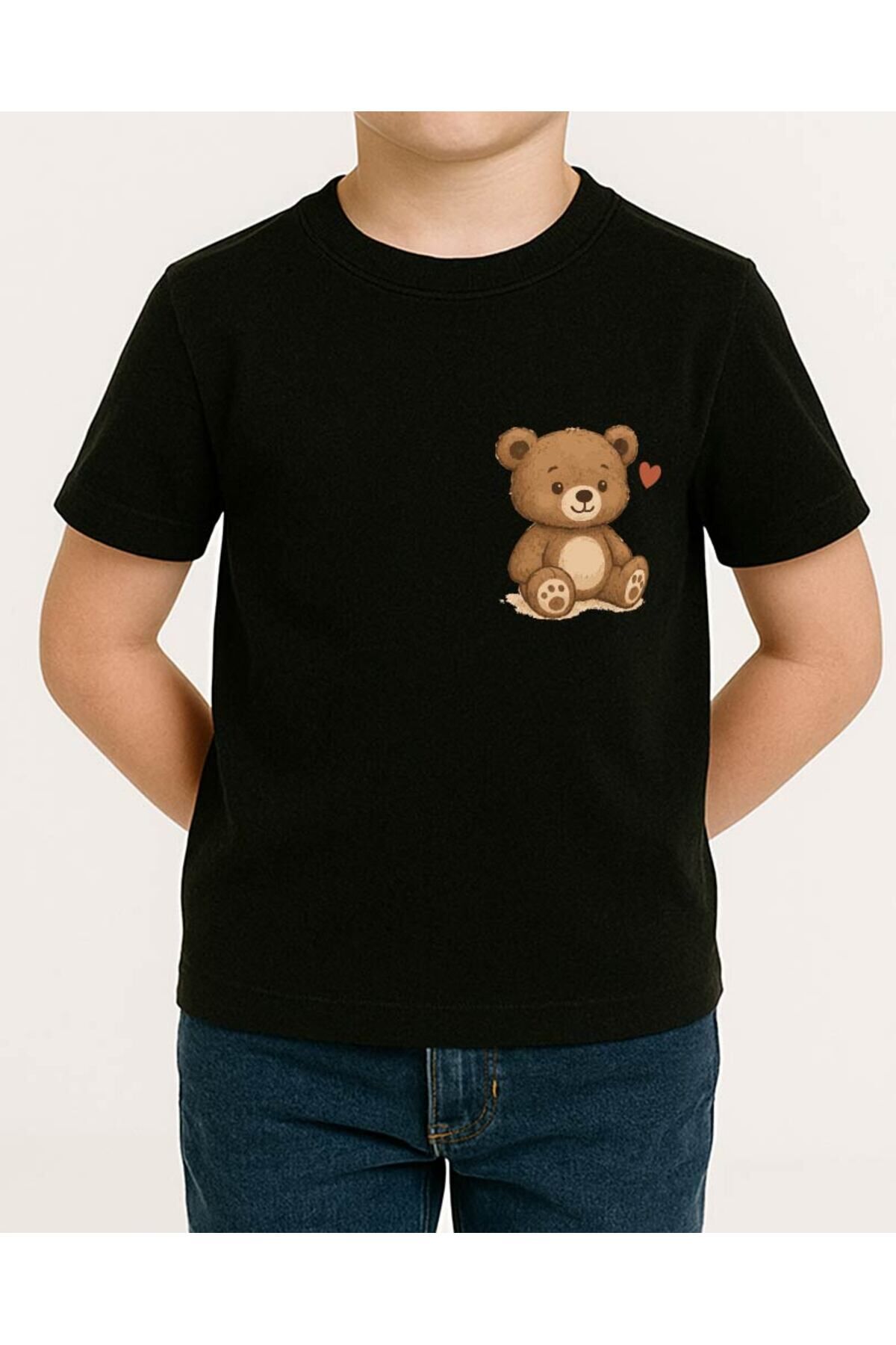 Tişört Unisex Çocuk (Ayıcıklı) Siyah - 4-5