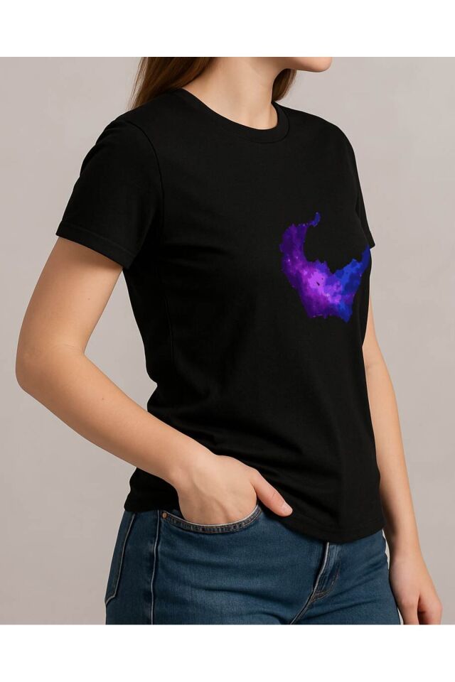 Tişört Unisex (Mor Galaksi) Kadin Si̇yah - 2XL