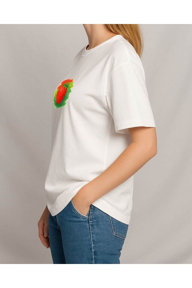 Tişört Unisex (Çilek) Beyaz - M
