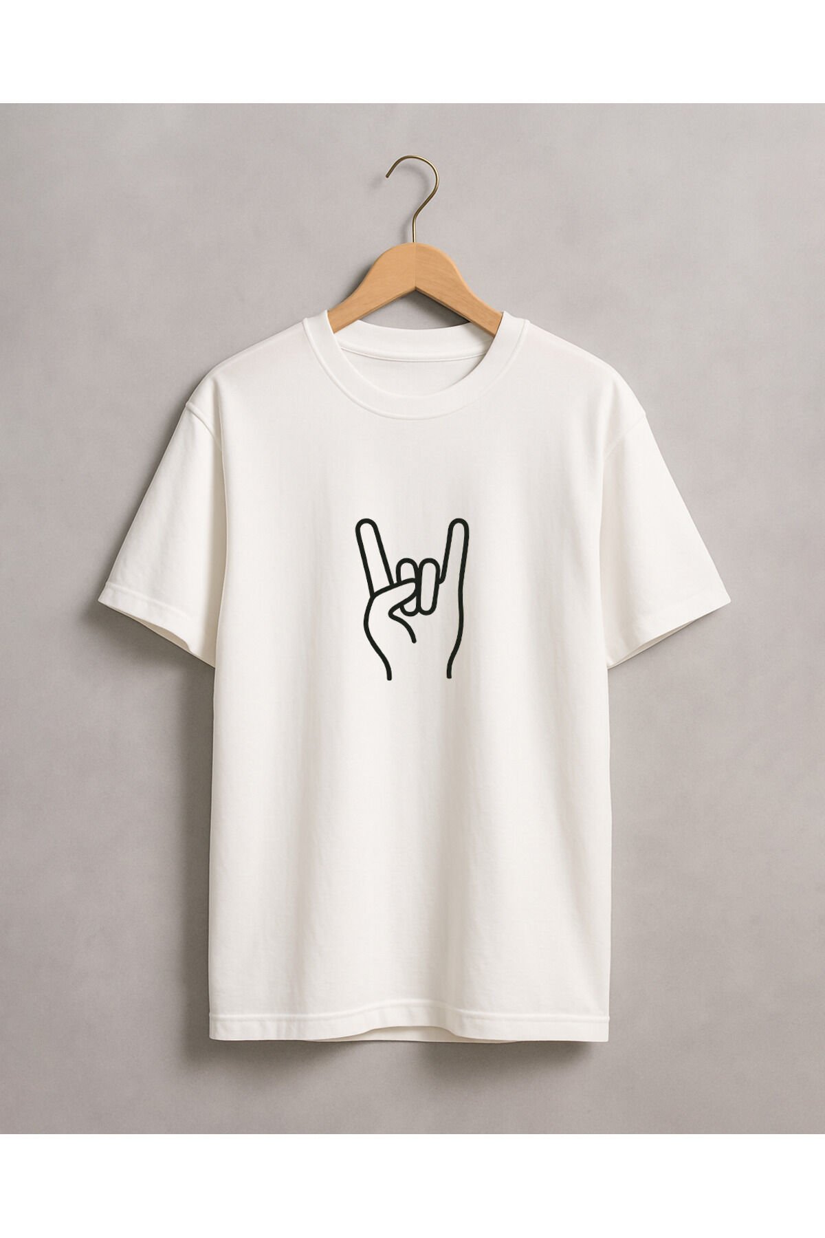 Tişört Unisex (Rock El İşareti) Kadin Beyaz - L