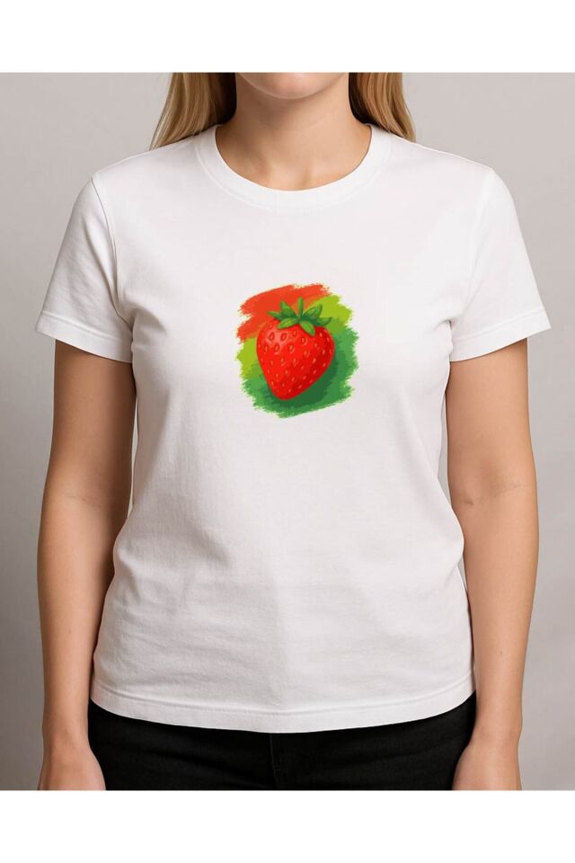 Tişört Unisex (Çilek) Beyaz - XL