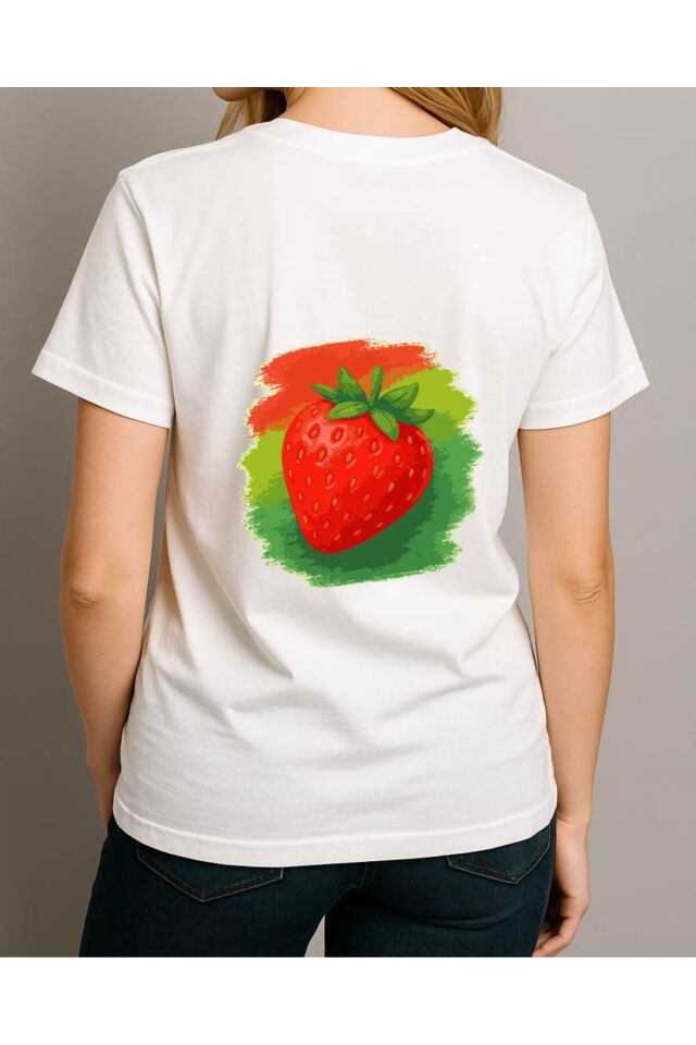 Tişört Unisex (Çilek) Beyaz - 2XL