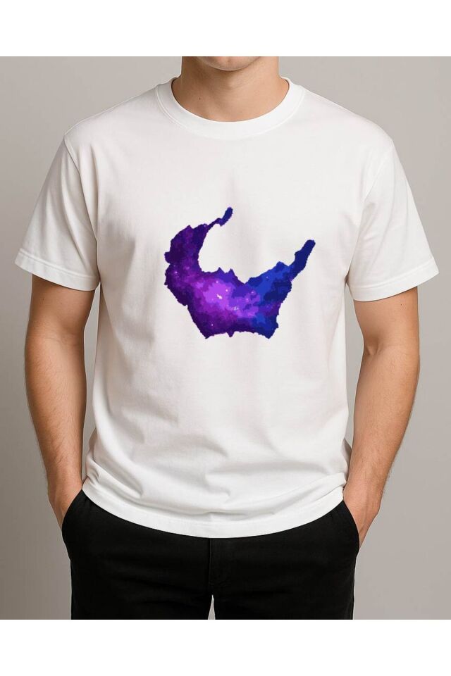 Tişört Unisex (Mor Galaksi) Erkek Beyaz - 2XL