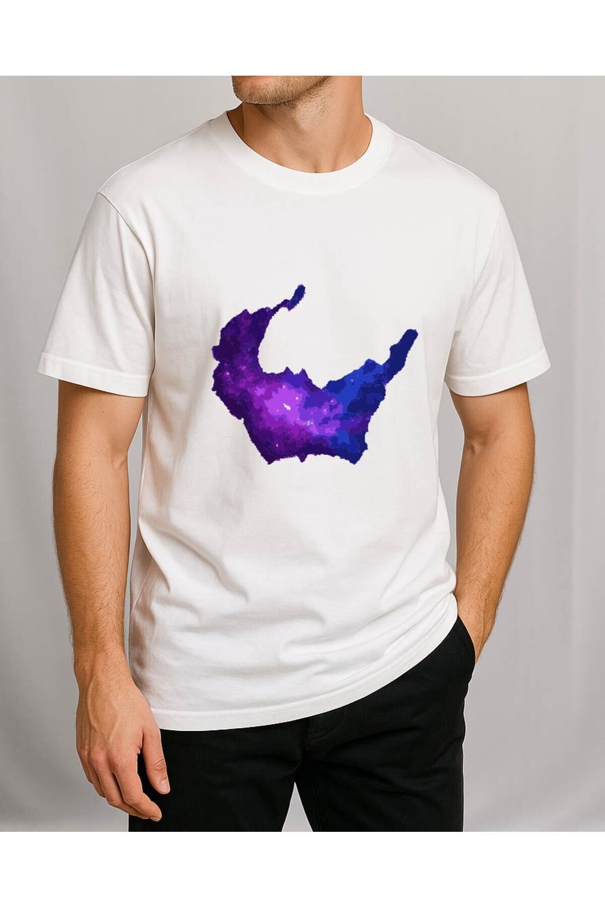Tişört Unisex (Mor Galaksi) Erkek Beyaz - 2XL