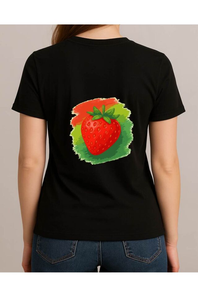 Tişört Unisex (Çilek) Siyah - 2XL