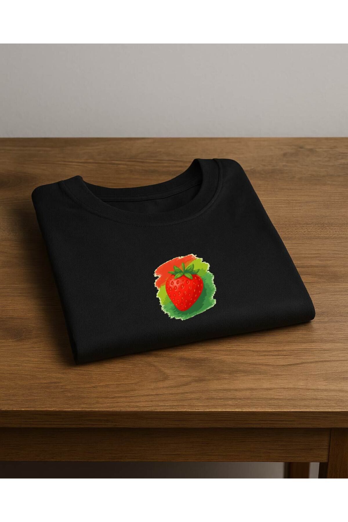 Tişört Unisex (Çilek) Siyah - 2XL