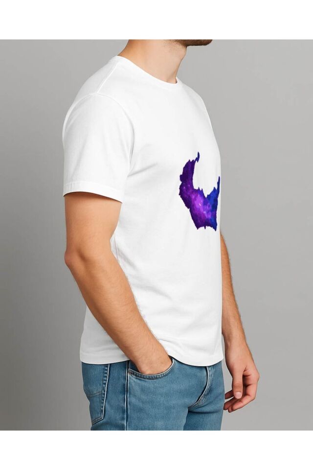 Tişört Unisex (Mor Galaksi) Erkek Beyaz - XL