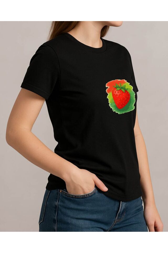 Tişört Unisex (Çilek) Siyah - XL
